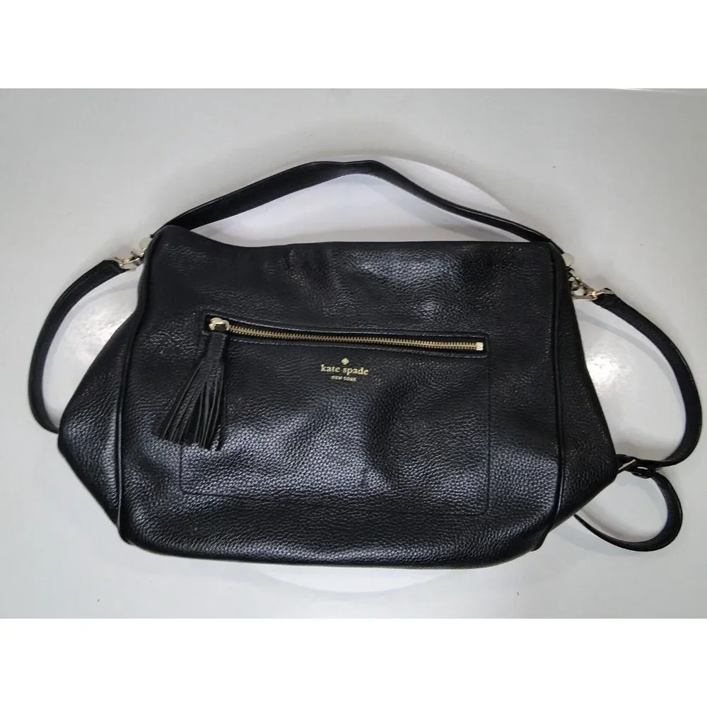 Kate Spade New York Purse Black Pebbled Leather Tote Purse RN 0102760‎ CA 57710